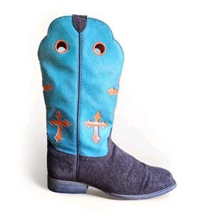 Ariat Turquoise Ranchero Orange Cowboy Boots Western Youth Size 4.5